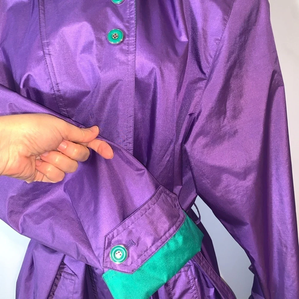 J. Gallery Purple and Teal long double breasted trench coat vintage 80’s size 12